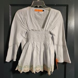 NWT Cynthia Steffe Embroidered Babydoll Top Pale Blue L Juniors?